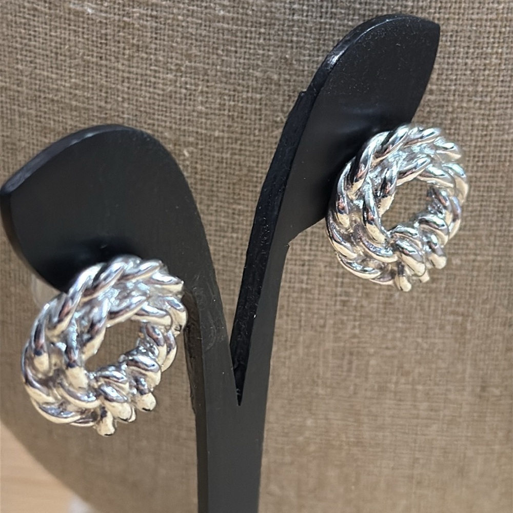 Monet Silver Braided Earrings - Picture 3 of 6